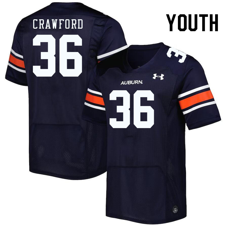 Youth #36 Jay Crawford Auburn Tigers College Football Jerseys Stitched-Navy